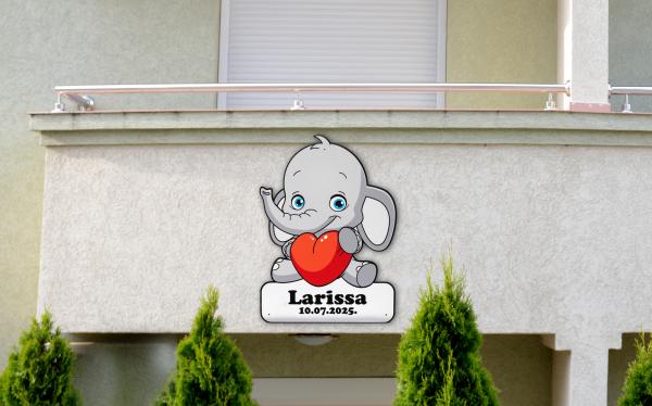 Geburtstafel Elefant grau - personalisierbar - 70x100cm